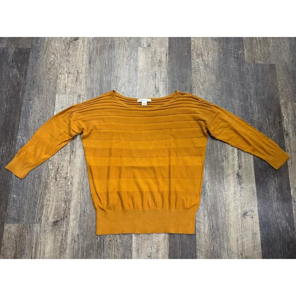 August Silk Womens Mustard Yellow Textured Knit Boat Neck 3/4 Sleeve Sweater L‎